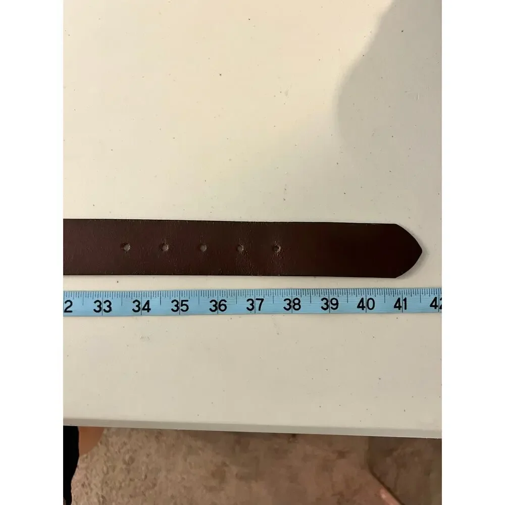 Brown Genuine Italian Leather USA Made Silver Loop Buckle Belt Size Large